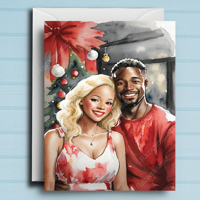 Interracial Couple M Christmas Card